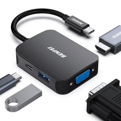 Image of BENFEI USB C HUB 4in1, Type to HDMI VGA Adapter, Power Delivery, Compatible for iPhone 15 series, MacBook Pro 2023/2022/2021/2020,Surface Book 2, Dell XPS 13/15, Pixelbook