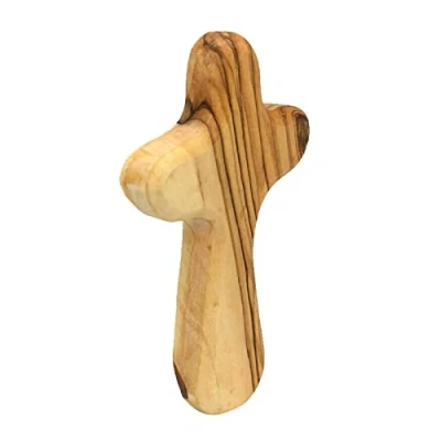 Image of Newwyt Olive Wood Hand Holding Cross 4inch Pocket Prayer Comfort Crosses Christian Gift for Clutching Jewelry Making Church