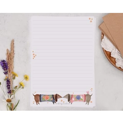 Image of Making Meadows A5 Lined Letter Writing Paper Set (20 Sheets &amp; 10 envelopes) Sausage Dog Design On Penpal Stationery