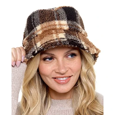 Image of Undercover Ladies Check Borg Bucket Hat GL897 Brown