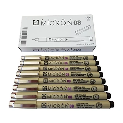 Image of Sakura Pigma Micron pen 08 Black felt tip artist drawing pens 8 set