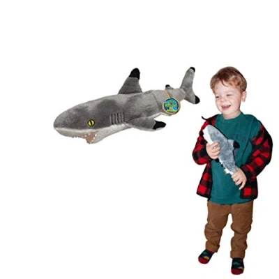 Image of EcoBuddiez Blacktip Shark from Deluxebase. Small 32cm Soft Plush Animals made Recycled Plastic Bottles. Eco Friendly Cuddly Gift for Kids and Cute Stuffed Animal Toy Toddlers.