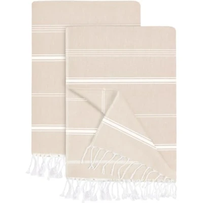 Image of Utopia Towels [2 Pack Turkish Beach Towel (40 x 72 Inches) 100% Cotton Oversized Sand Free Lightweight Quick Dry Towel, Prewashed for Soft Feel, Large Peshtemal Travel (Beige)