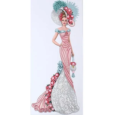 Image of 5D Diamond Art Painting Kits Dress Lady Full Round Drill Elegant Gem Craft for Home Wall Decor Gift Adults and Kids 12 x 24 inch (Pink Dress)