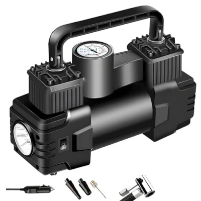 Image of Car Tire Inflator, Tyre Inflator Air Compressor, Portable Compressor for Tires with Led Light, Digital Pressure Gauge, Accessories, Pump Bikes, Car, Truck