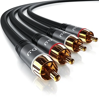 Image of RCA Audio Cable 2m 2x to Plugs Stereo for Surround Sound Dolby Digital DTS Metal Shell Casing DJ Controller Home Theater HDTV Hi Fi Systems Gramophones Black Grey