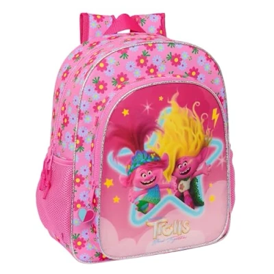 Image of safta TROLLS 3 School Backpack, Children&#039;s Adaptable to Pram, Ideal for Schoolchildren, Comfortable and Versatile, Quality Resilience, 32 x 12 38 cm, Pink, Estándar,