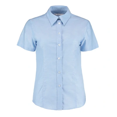 Image of Kustom Kit Tailored Fit Short Sleeve Workwear Oxford Shirt 22 Light Blue