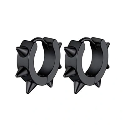 Image of GoldChic Jewelry Hoop Spike Earring For Men, Black Huggie Earrings Studs Man Punk Jewellery