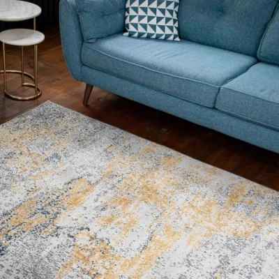 Image of Yellow Grey Living Room Rug Bedroom Hallway Carpet Non Slip Soft Modern Luxury Mat Ochre Mustard Durable Decor Kitchen Area Rugs Small 80cm x 150cm