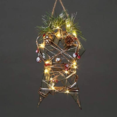 Image of SHATCHI 20cm Green Wooden LED Star Hanging Ornament Christmas Holiday Home décor with 15 Warm white LEDs, 11 * 20h cm