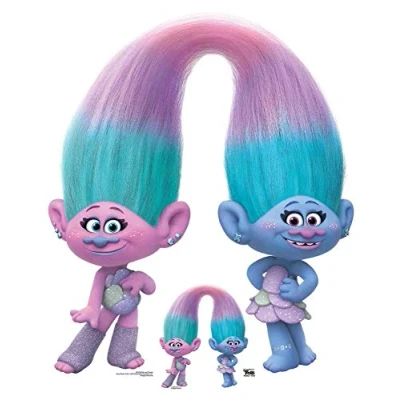 Image of STAR CUTOUTS SC1498 Sisters Satin and Chenile Trolls World Tour Height 111cm Width 93cm, Solid, Multicolour, Regular