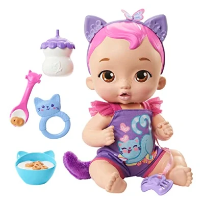 Image of My Garden Baby Snack &amp; Snuggle Kitten Interactive Purple Doll(12 in) with 20+ Sounds and 5 Accessories, Great Gift for Kids Ages 3Y+