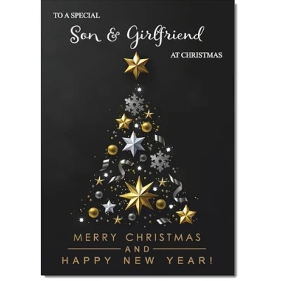 Image of doodlecards Son and Girlfriend Christmas Card Black Abstract Tree Medium Size for &amp; with Plain Envelope