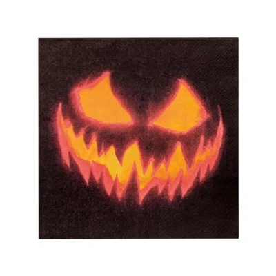 Image of Boland 10134182 12 Napkins, Scary Pumpkin, Black/Orange, One Size