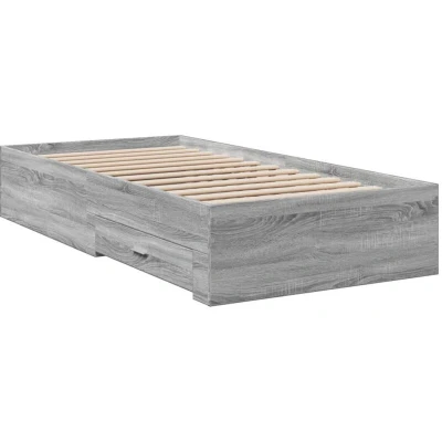 Image of vidaXL Single Bed Frame with Drawers Grey Sonoma Engineered Wood 90x190cm Modern Bedroom Furniture Storage, Supportive Plywood Slats