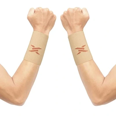 Image of Thx4COPPER Compression Wrist Sleeve Copper Infused Support for Men &amp;Women Improve Circulation and Recovery 1 Pair,Beige,S
