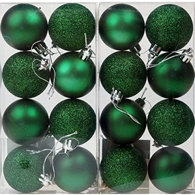 Image of BWG Set Of 16 Emerald Green Christmas Tree Baubles Decorations