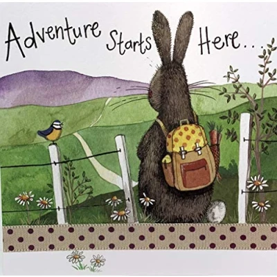 Image of Alex Clark Adventure Starts Here Rabbit Foil Card Wildlife Bunny Countryside 1st Day Of School Leaving Greetings Cards New Beginnings Designed and Printed in the UK…