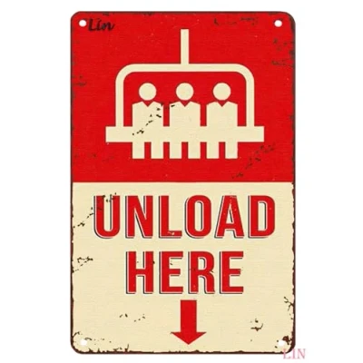 Image of Skiing Room Decor Ski Unload Here Toilet Wall Art Vintage Poster Home Metal Sign Rustic Aluminum Tin Signs for Garage Bar 8x12 inch