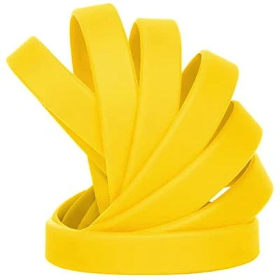 Image of LVNRIDS Solid Color 50 Silicone Wristbands Rubber Bracelets for Children Teens, 7 inch Wholesale Sports Elastic Wristband Bracelet Bulk Gifts Teacher Supplies Party Decorations Yellow