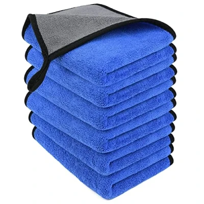 Image of URAQT Microfibre Cleaning Cloths, 6 Pack, Two layer Thickened Towels, Lint Free Super Absorbent Towel for Household and Car Washing, Drying, Detailing, 40x30cm