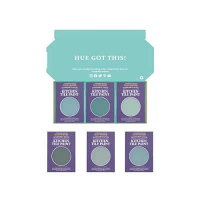 Image of Rust Oleum Kitchen Wall Tile Paint in Satin Finish Ocean Blues Tester Box