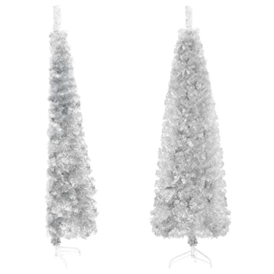Image of vidaXL Slim Artificial Half Christmas Tree with Stand Decoration Seasonal Ornament Holiday Xmas Silver 180 cm