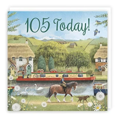 Image of Hunts England Canal Narrowboat 105th Birthday Card For Him/Her Horse Riding Countryside Milo&#039;s Gallery 105 Year Old