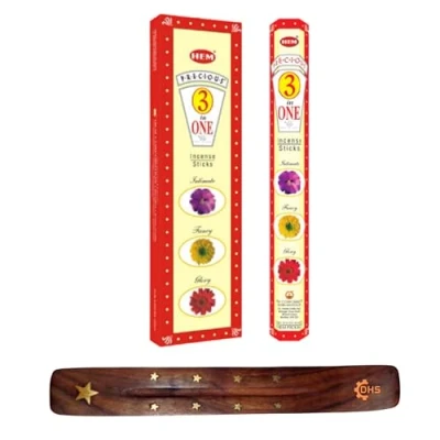 Image of HEM Incense sticks PRECIOUS 3 in 1 Full box of 6 with DHS stick holder for Yoga, Meditation, Healing, Spirituality, Aromatherapy, Spa and Relaxation