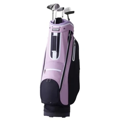 Image of VEVOR Golf Cart Bag with 14 Way Organizer Divider Top, 36 Multiple Pockets Premium Bag, Durable Bags Handles &amp; Dust Cover Detachable Strap for Men Women, Black Purple