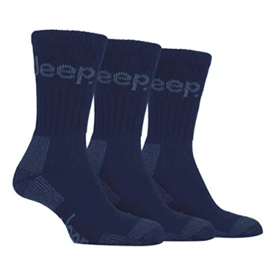 Image of Jeep Pack of 3 men&#039;s cotton padded socks/trekking socks/hiking socks for summer. Blue One size