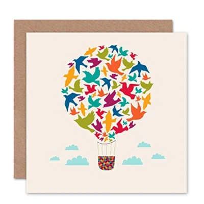 Image of Wee Blue Coo HOT AIR BALOON BIRDS GREETINGS BLANK BIRTHDAY CARD ART