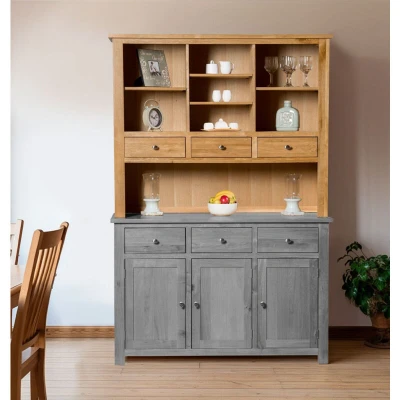 Image of Hallowood Furniture Waverly Oak Large Sideboard with 3 Drawers, Storage Cabinet, Light Wide Sideboard, Wooden Cabinet for Bedroom, Dining Room