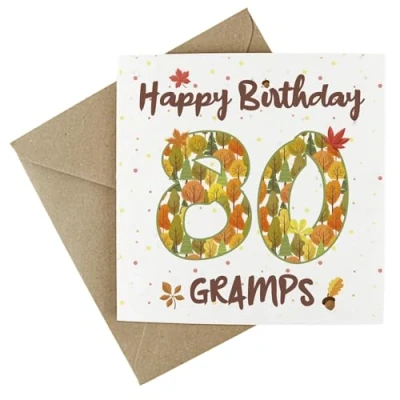 Image of Gramps 80th Birthday Card Autumn Leaves Wildflower Seed Eco Friendly Plantable Greetings for