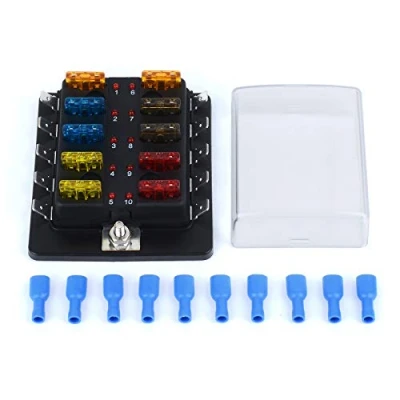 Image of 10 Way DC 12 32V Blade Fuse Box Holder Block with Fuses Terminals LED Warning Light Protection Cover for Automotive Car Boat Marine Trike Detailed Instruction Manual