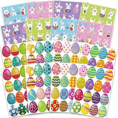 Image of AWAMED 256PCS Easter Stickers, 128 Designs Bunny Egg Stickers Happy Holiday Decoration for Decals Party Supplies Reward Gifts (16 Sheets)