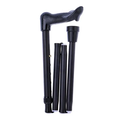 Image of Black Adjustable Folding Walking Stick Cane with an Ergonomic Anatomical Handle for Left or Right Hand (Left Hand)