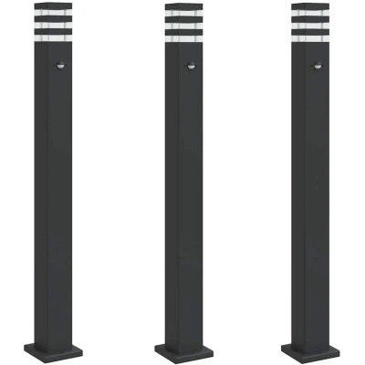Image of vidaXL Outdoor Floor Lamps with Sensors 3pcs Black 110 cm Aluminium