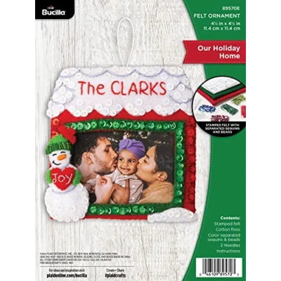 Image of Bucilla Felt Applique Ornament Kit, Our Holiday Home Making Perfect for DIY Arts and Crafts, 89570E