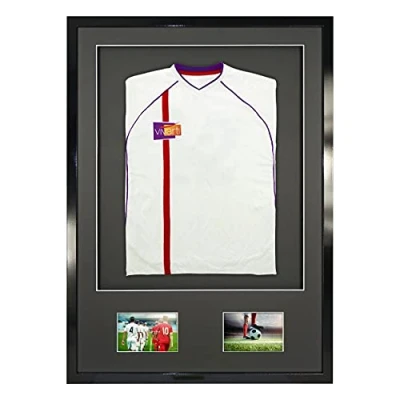 Image of Vivarti DIY Junior 3D Mounted + Double Aperture Sports Shirt Display Frame for Football Shirt, Rugby Band Shadow Box A1 59.4 x 84cm Gloss Black Frame, Mount, Backing Card