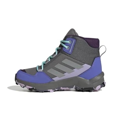 Image of adidas Terrex AX4R MID Hiking Shoes, Grey Four/Matte Silver/semi Flash Aqua, 12.5 UK Child