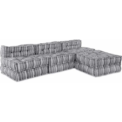 Image of vidaXL 4 Seater Modular Pouffe Sofa that Changes Into a Light Grey Fabric Couch