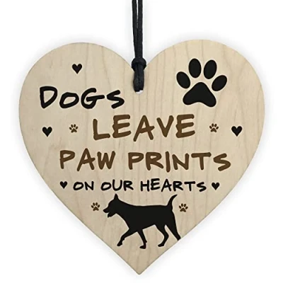 Image of RED OCEAN Dogs Leave Paw Prints On Our Heart Wood Plaque Dog Lover Gift Sign
