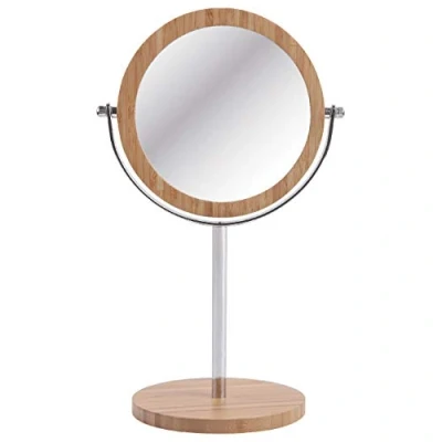 Image of Sanjo Bamboo and Chrome Pedestal Mirror. 2 Sided. True 3x Magnification