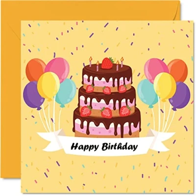 Image of Fun Birthday Cards for Men Women Him Her Cake Happy Card Mum Dad Brother Sister Son Daughter Nan Grandad Cousin Auntie Uncle, 145mm x Bday Greeting