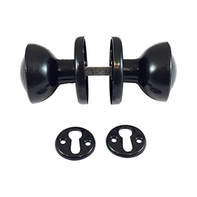 Image of Rim and Mortice Door knobs for Rimlocks with 2 Keyhole Escutcheons Black Plastic 1 Set [2 Keyholes Spindle Fixings]