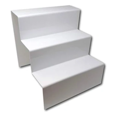Image of EPOSGEAR Three (3) Step Tier Clear or Coloured Acrylic Plastic Retail Riser Counter Display Plinth Stands Perfect for Shops, Stalls, Ornaments, Models etc (White, Extra Large Wide)