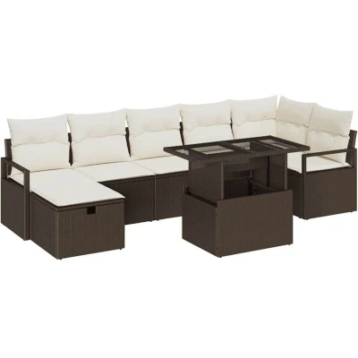 Image of vidaXL 8 Piece Garden Sofa Set with Cushions Brown Poly Rattan