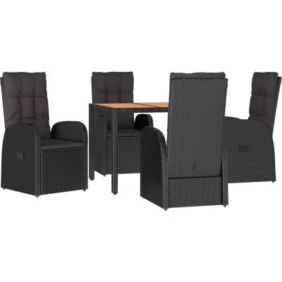 Image of vidaXL 5 Piece Garden Dining Set Black Poly Rattan&amp;Solid Wood Acacia